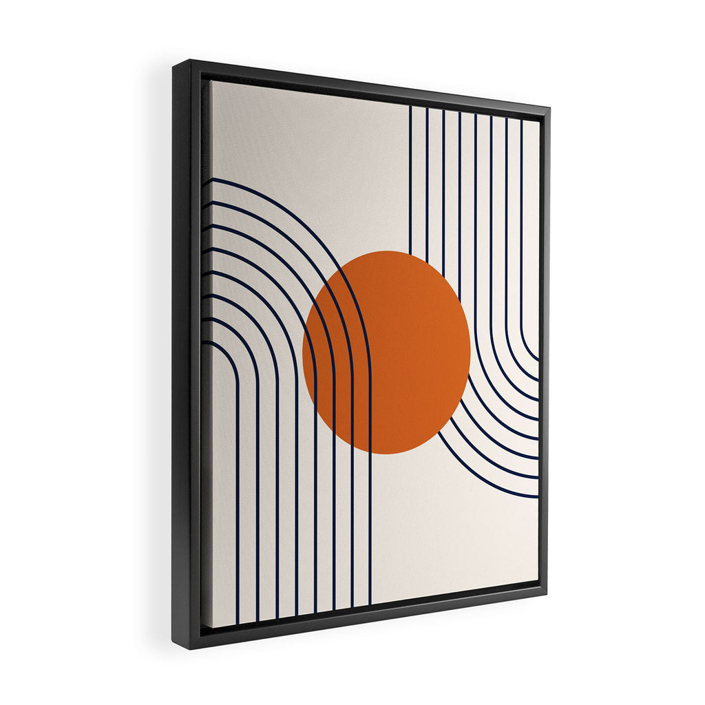 Geometric Lines in Navy Blue Orange 1 (Rainbow Abstraction) Framed Canvas Print Gallery Image 2