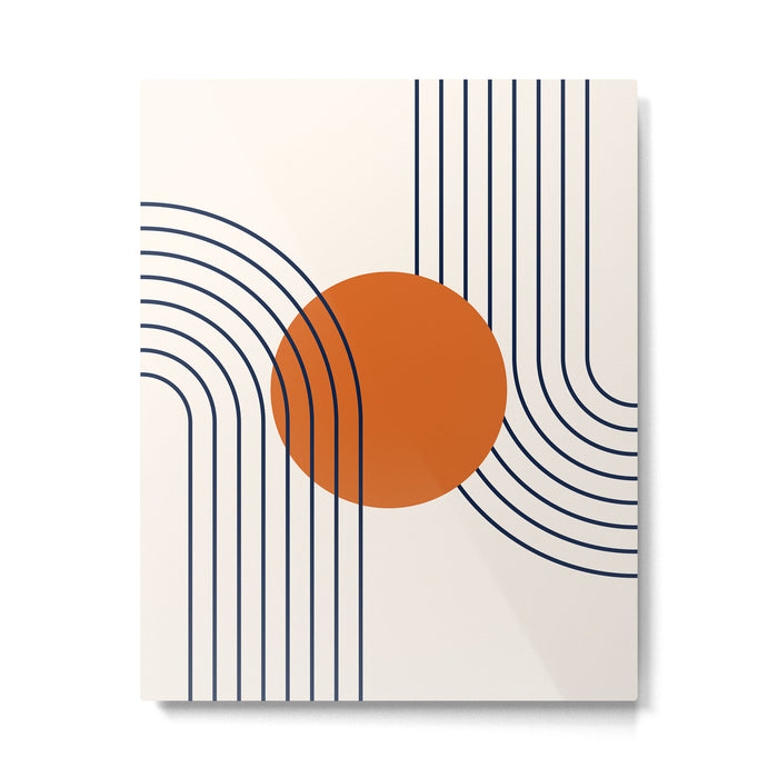 Geometric Lines in Navy Blue Orange 1 (Rainbow Abstraction) Metal Print Gallery Image 1