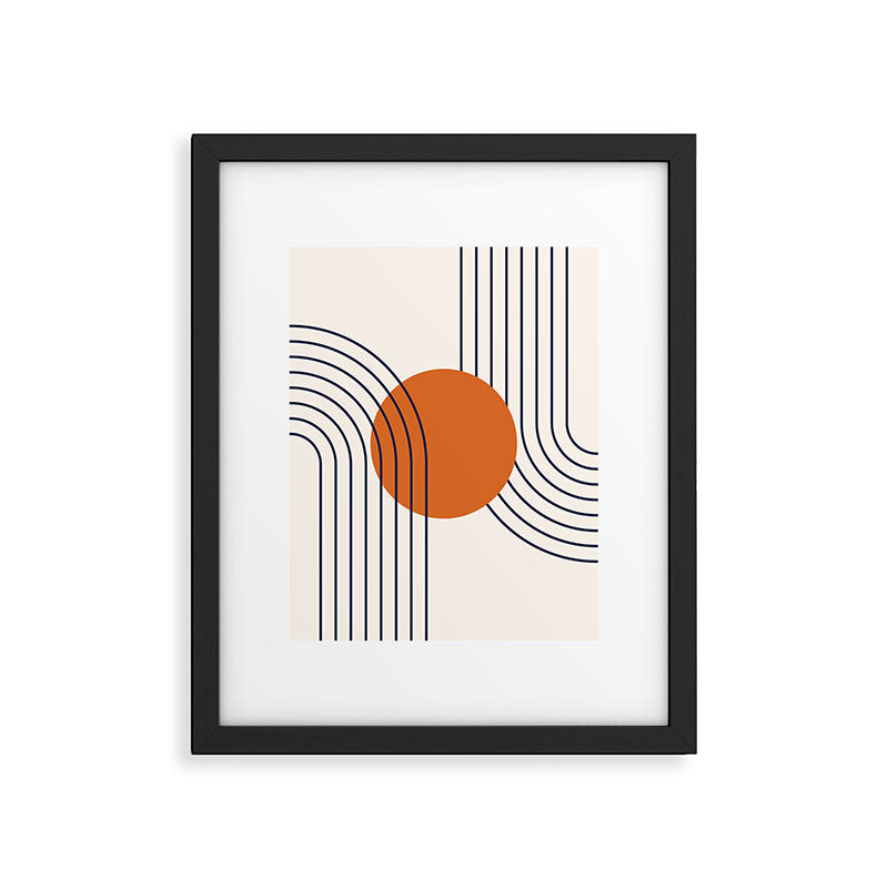 Geometric Lines in Navy Blue Orange 1 (Rainbow Abstraction) Framed Art Print Gallery Image 4