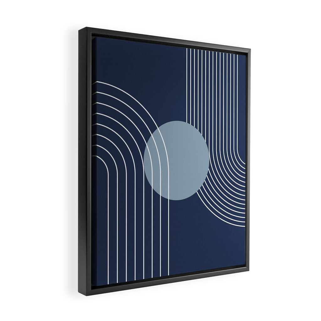 Geometric Lines in night Blue 10 (Rainbow and Sun Abstract) Framed Canvas Print Gallery Image 2