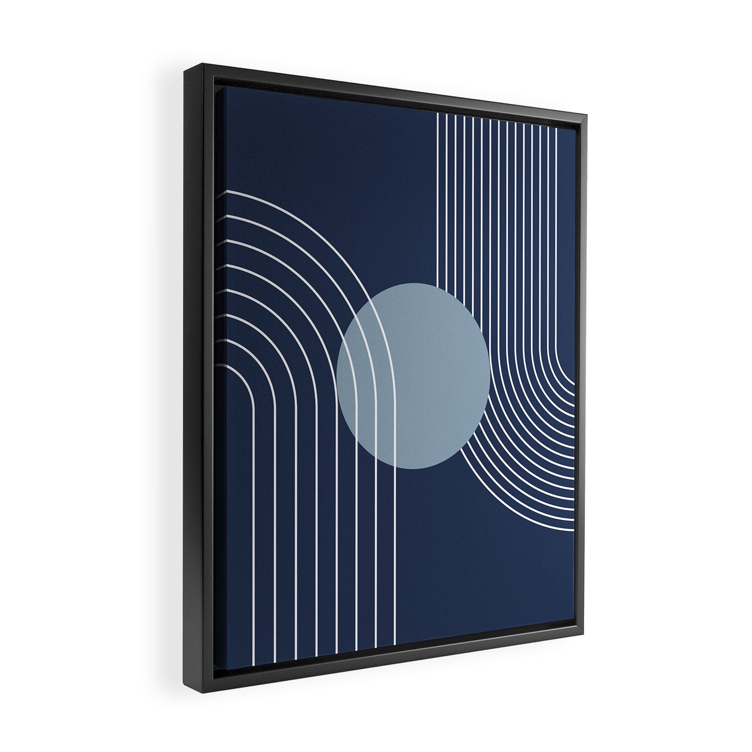 Geometric Lines in night Blue 10 (Rainbow and Sun Abstract) Framed Canvas Print Gallery Image 2