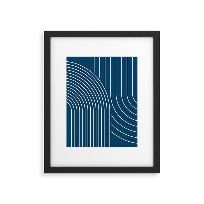 Geometric Lines in night Blue 16 (Rainbow Abstract) Framed Art Print Gallery Image 1