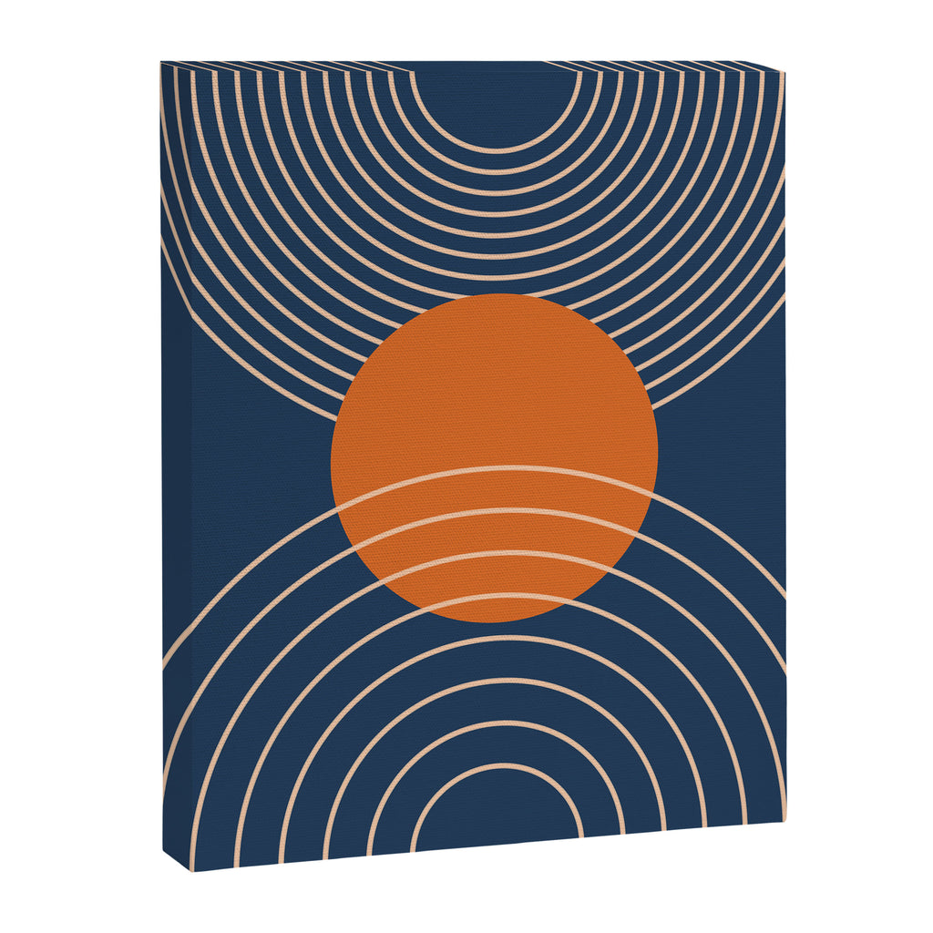 Geometric Lines in Orange and Navy Blue 2 (Sun and Rainbow Abstract) Canvas Print Gallery Image 8