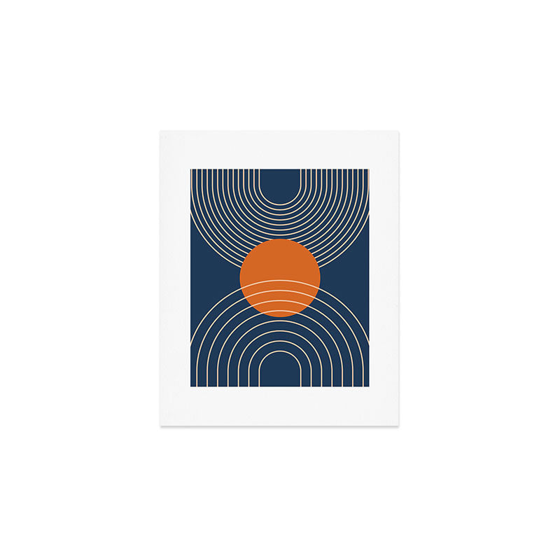 Geometric Lines in Orange and Navy Blue 2 (Sun and Rainbow Abstract) Art Print Gallery Image 1