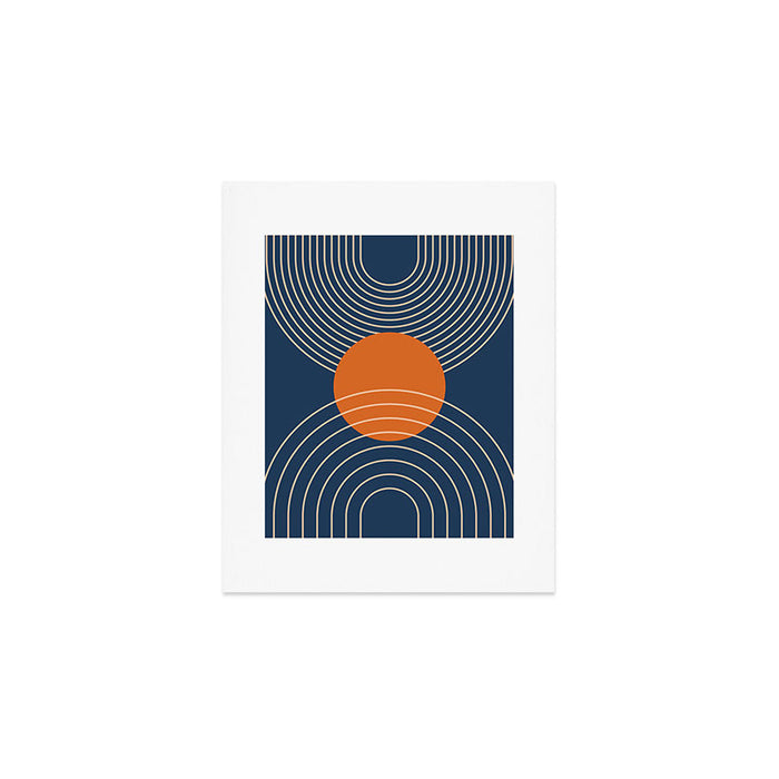Geometric Lines in Orange and Navy Blue 2 (Sun and Rainbow Abstract) Art Print Gallery Image 1