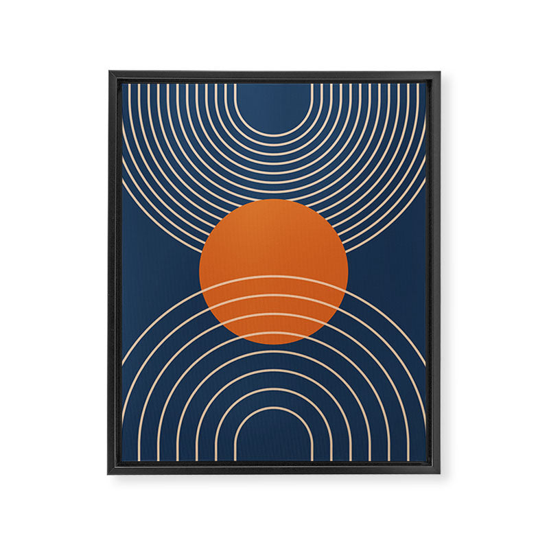 Geometric Lines in Orange and Navy Blue 2 (Sun and Rainbow Abstract) Framed Canvas Print Gallery Image 8