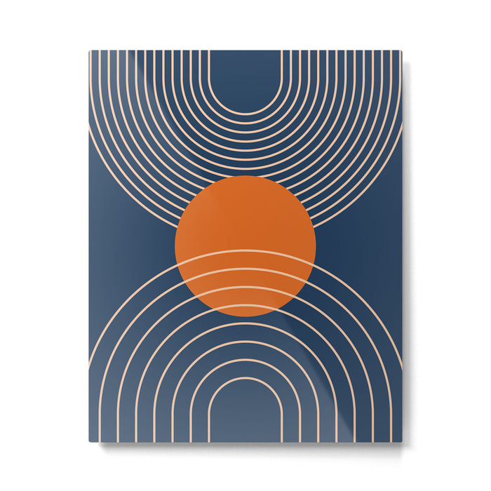 Geometric Lines in Orange and Navy Blue 2 (Sun and Rainbow Abstract) Metal Print Gallery Image 1