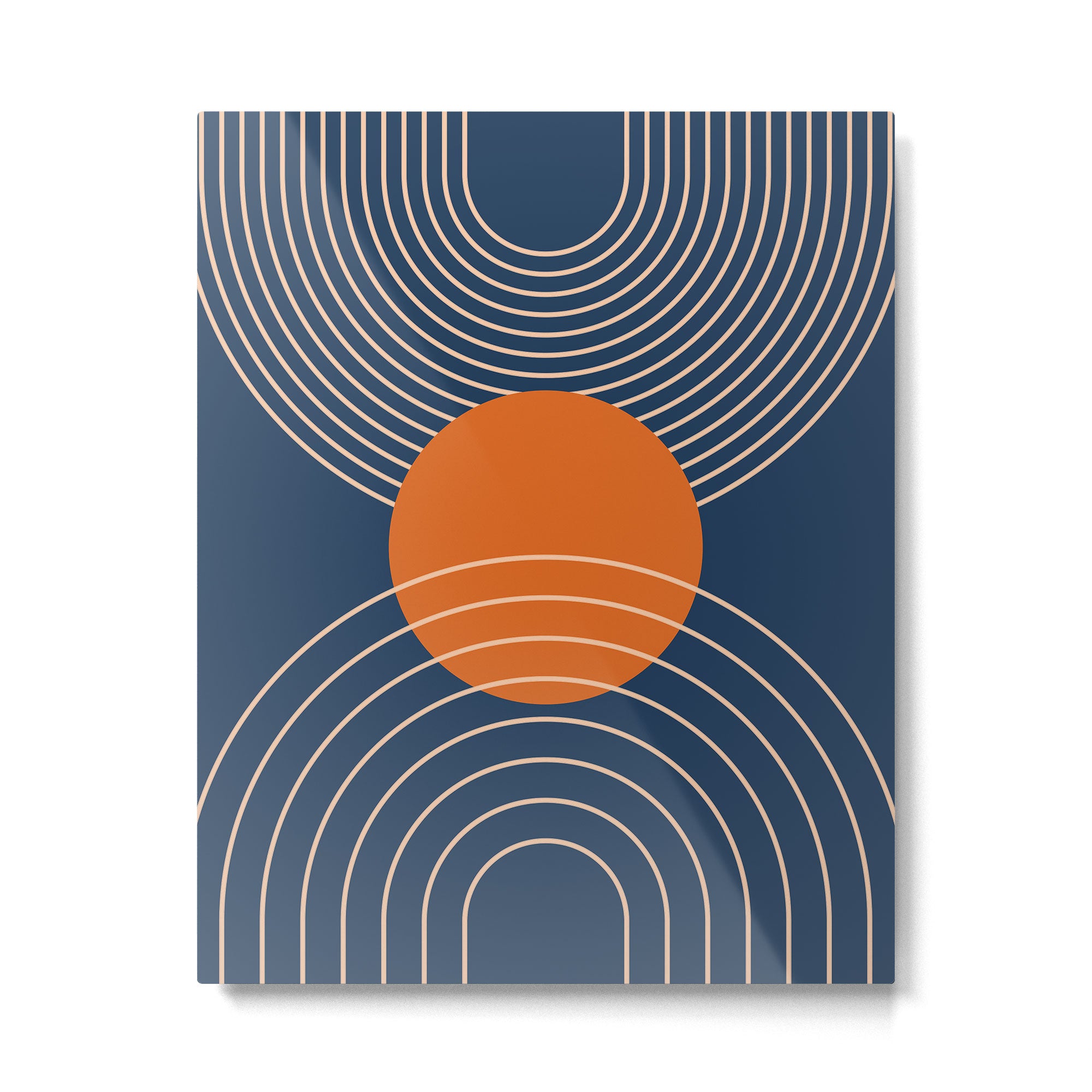 Geometric Lines in Orange and Navy Blue 2 (Sun and Rainbow Abstract) Metal Print Gallery Image 6