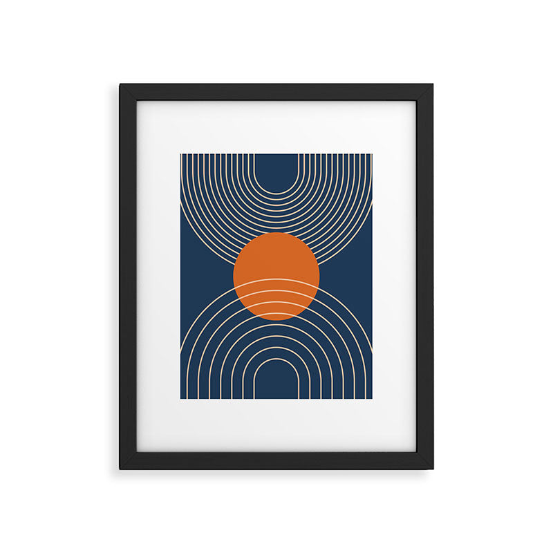 Geometric Lines in Orange and Navy Blue 2 (Sun and Rainbow Abstract) Framed Art Print Gallery Image 4