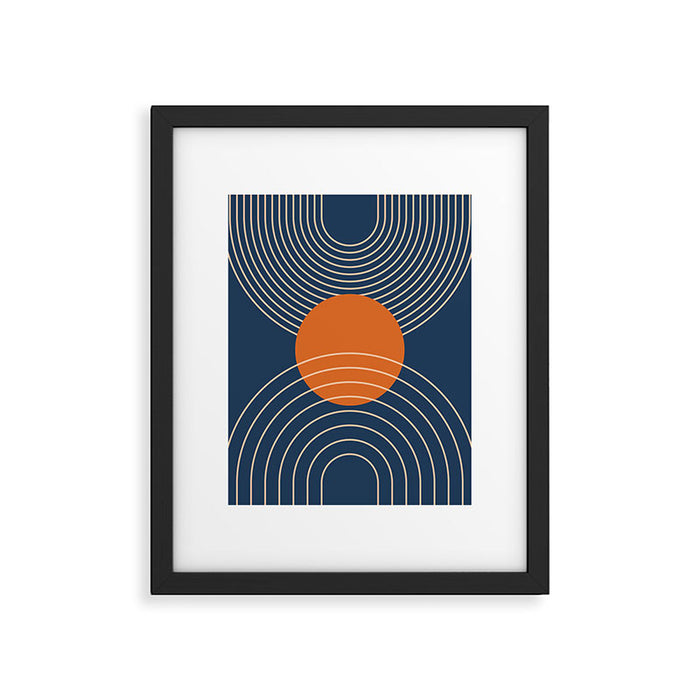 Geometric Lines in Orange and Navy Blue 2 (Sun and Rainbow Abstract) Framed Art Print Gallery Image 1