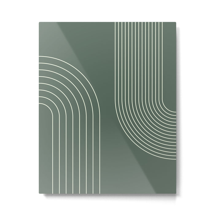 Geometric Lines in Sage Green 5 (Rainbow Abstraction) Metal Print Gallery Image 1