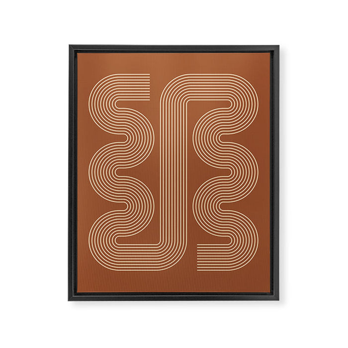 Geometric Lines in Terracotta and Beige 76 (Mid century Midern Rainbow Abstract) Framed Canvas Print Gallery Image 1