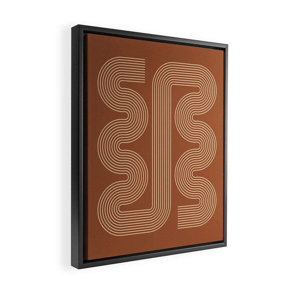 Geometric Lines in Terracotta and Beige 76 (Mid century Midern Rainbow Abstract) Framed Canvas Print Gallery Image 2