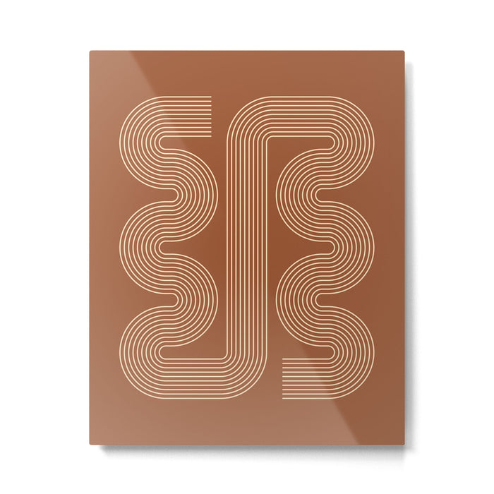 Geometric Lines in Terracotta and Beige 76 (Mid century Midern Rainbow Abstract) Metal Print Gallery Image 1