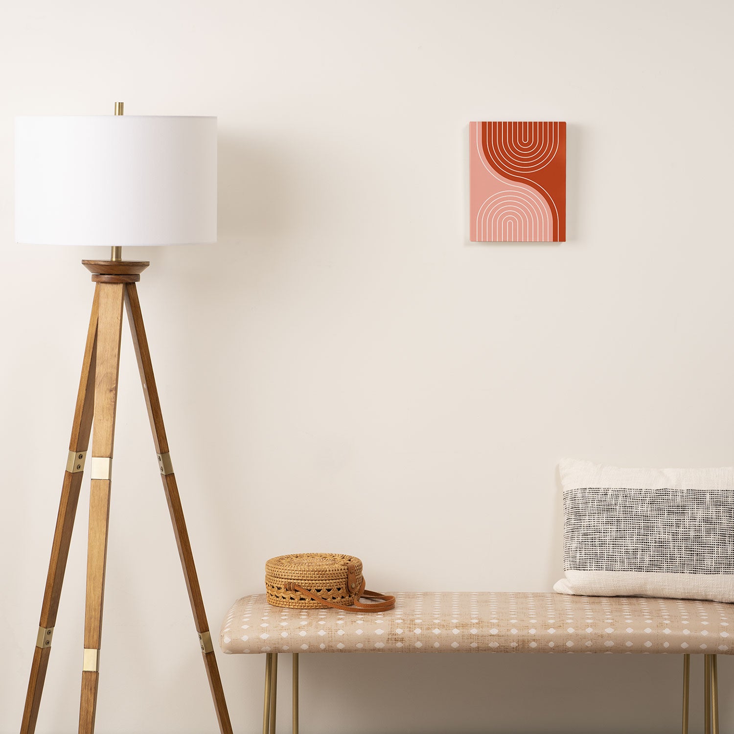 Geometric Lines in Terracotta Rose Gold 19 (Rainbow and Lines Abstraction) Canvas Print Gallery Image 2