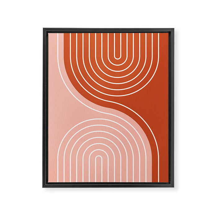 Geometric Lines in Terracotta Rose Gold 19 (Rainbow and Lines Abstraction) Framed Canvas Print Gallery Image 1