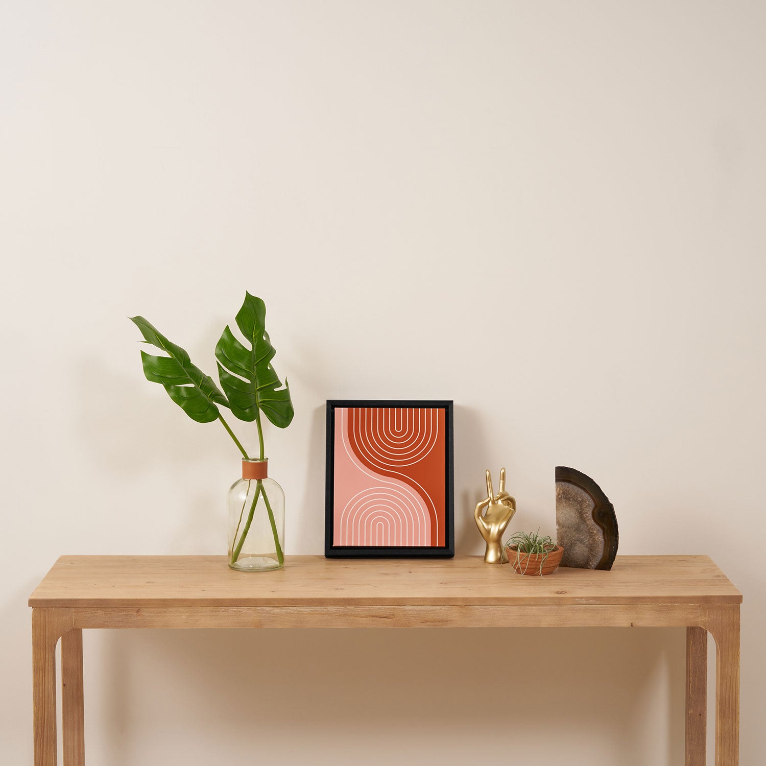 Geometric Lines in Terracotta Rose Gold 19 (Rainbow and Lines Abstraction) Framed Canvas Print Gallery Image 4