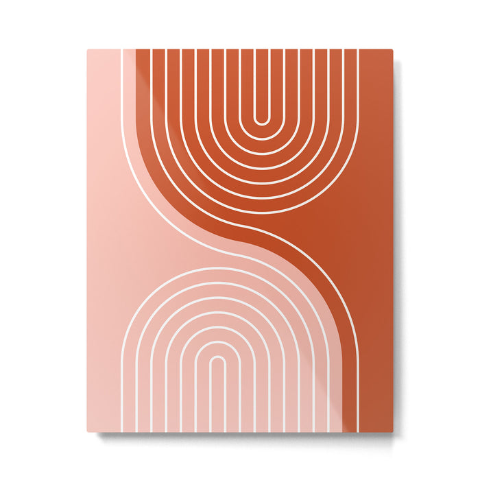 Geometric Lines in Terracotta Rose Gold 19 (Rainbow and Lines Abstraction) Metal Print Gallery Image 1
