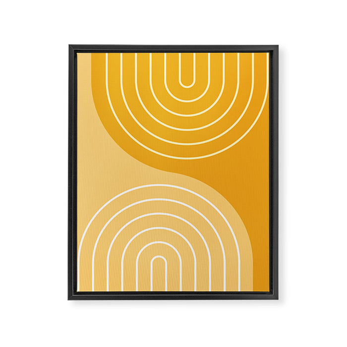 Geometric Lines Rainbow Abstract 11 in Mustard Yellow Gold Framed Canvas Print Gallery Image 1