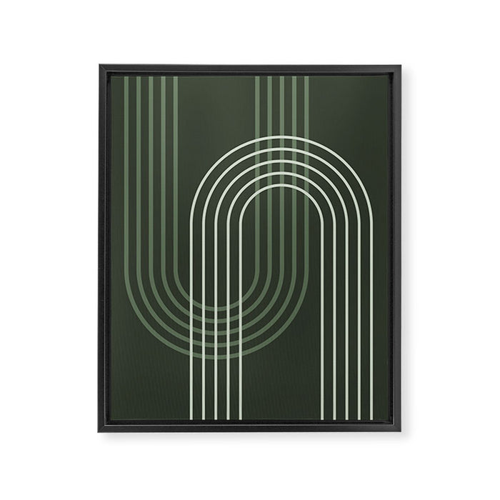 Geometric Lines Rainbow Abstract 5 in Forest Sage Green Framed Canvas Print Gallery Image 1