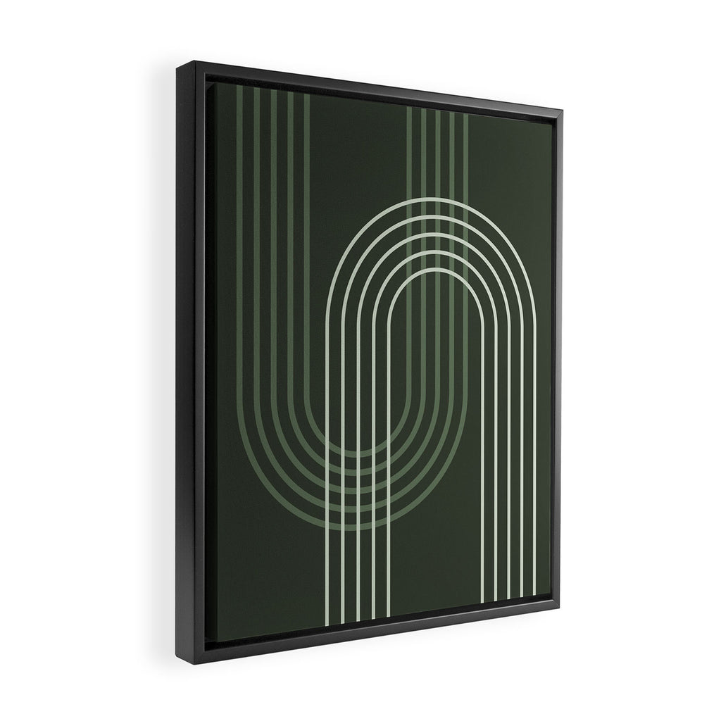 Geometric Lines Rainbow Abstract 5 in Forest Sage Green Framed Canvas Print Gallery Image 2