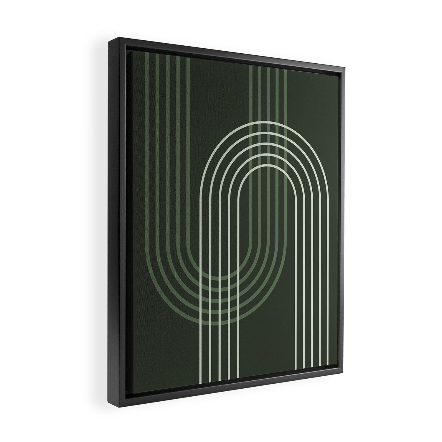 Geometric Lines Rainbow Abstract 5 in Forest Sage Green Framed Canvas Print Gallery Image 2
