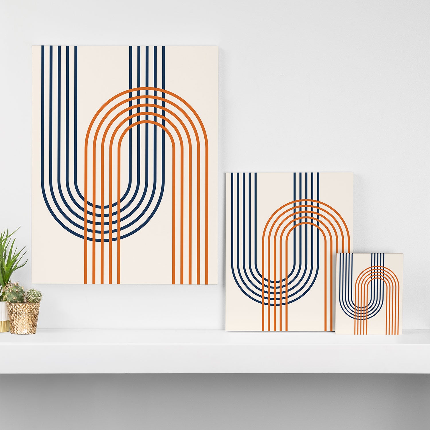 Geometric Lines Rainbow Abstract 5.1 in Navy Blue and Orange Canvas Print Gallery Image 3