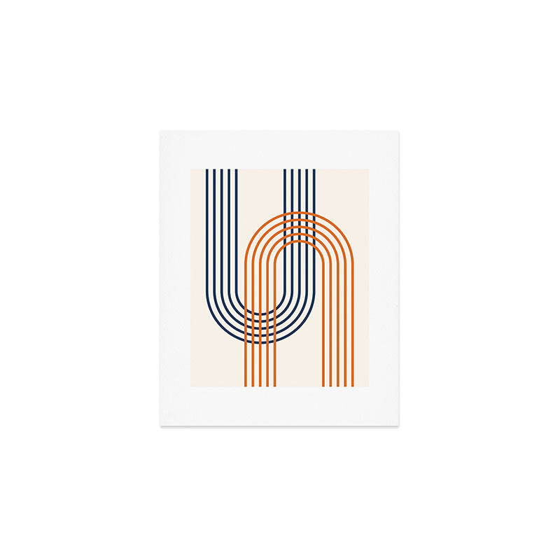 Geometric Lines Rainbow Abstract 5.1 in Navy Blue and Orange Art Print Gallery Image 1