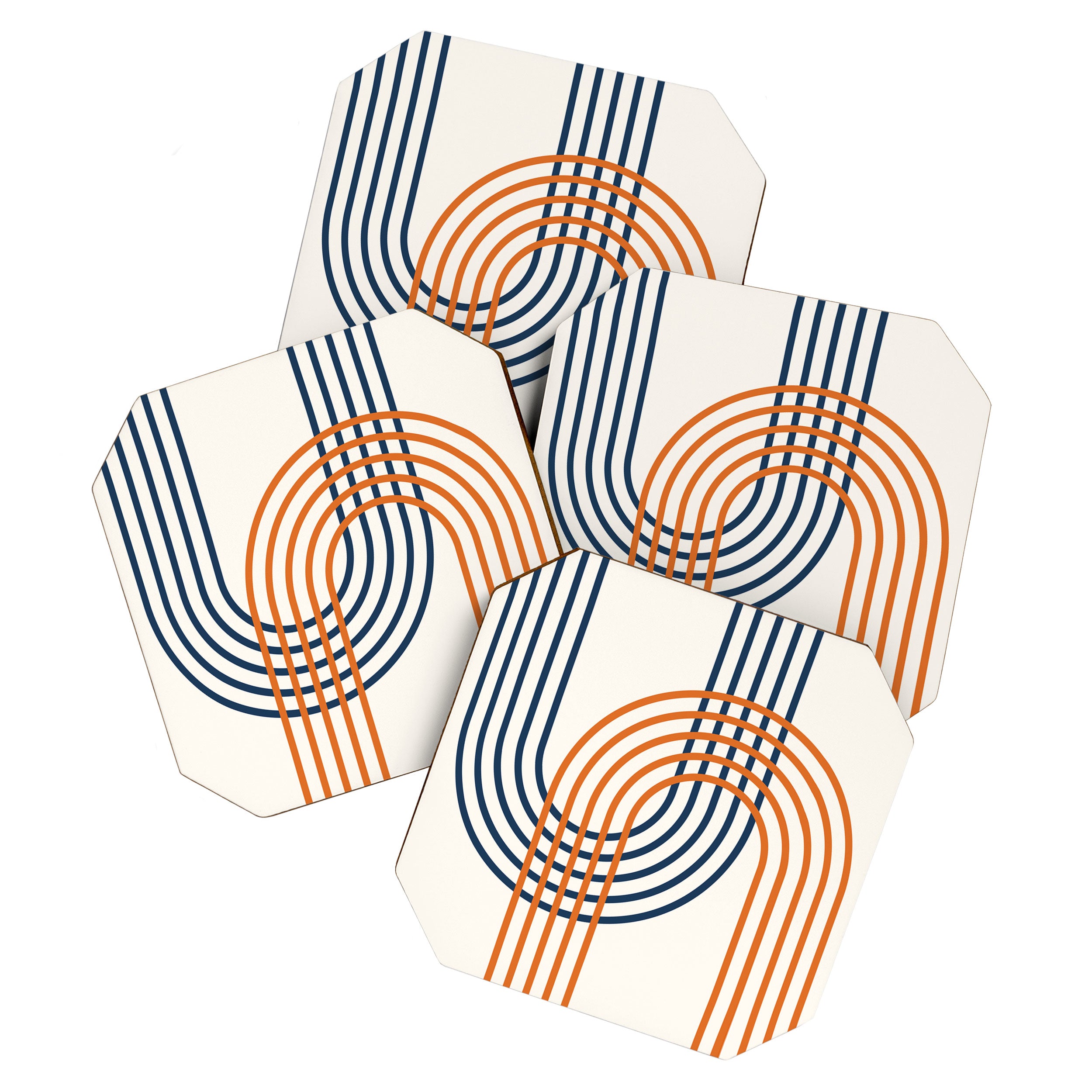 Geometric Lines Rainbow Abstract 5.1 in Navy Blue and Orange Coaster Gallery Image 1