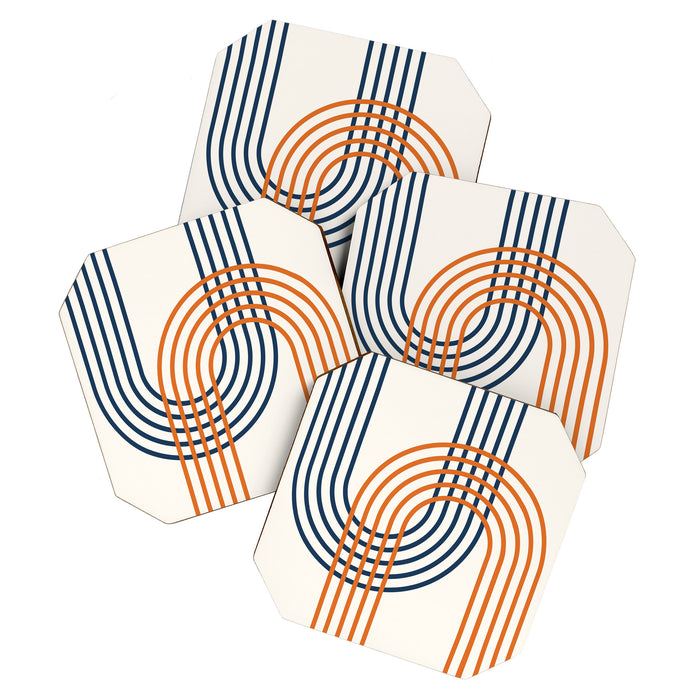 Geometric Lines Rainbow Abstract 5.1 in Navy Blue and Orange Coaster Gallery Image 1