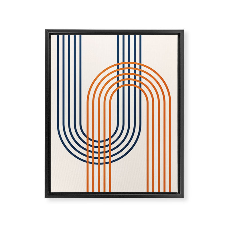 Geometric Lines Rainbow Abstract 5.1 in Navy Blue and Orange Framed Canvas Print Gallery Image 8