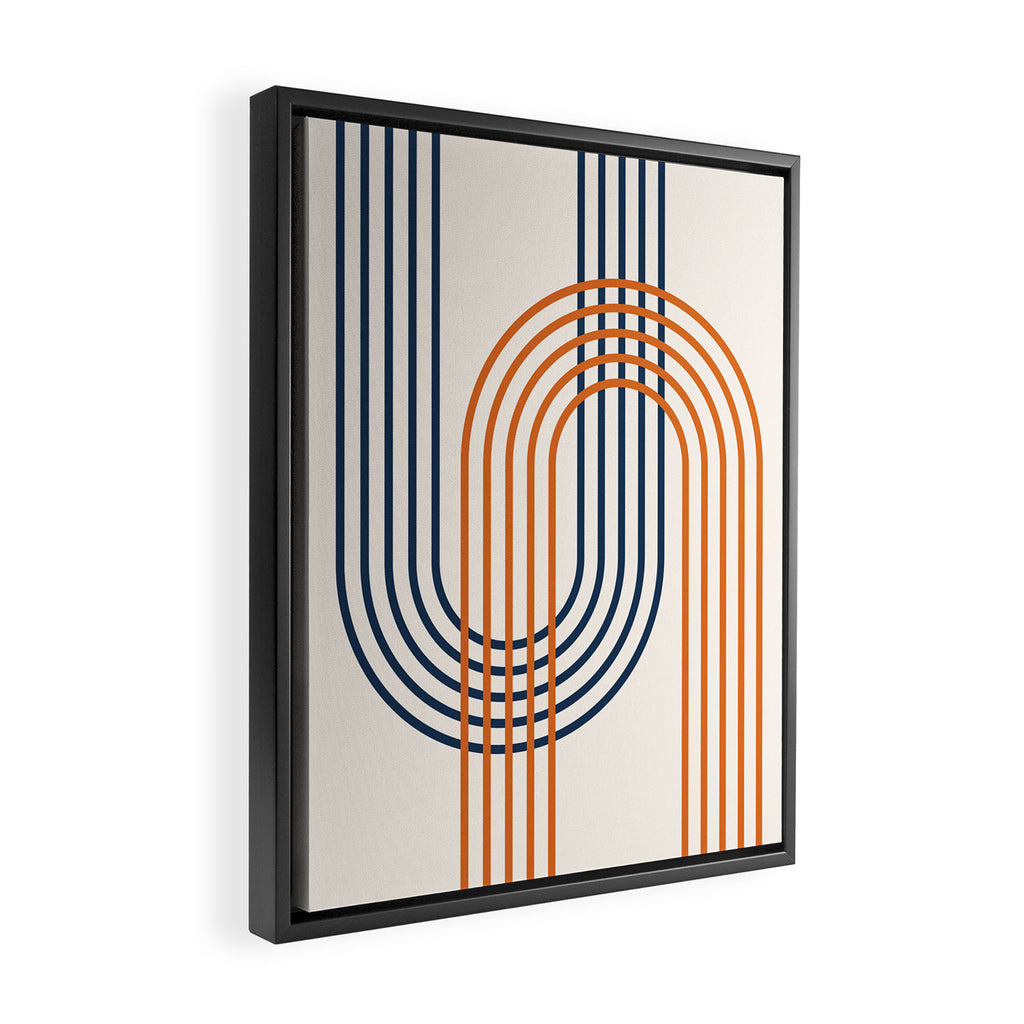 Geometric Lines Rainbow Abstract 5.1 in Navy Blue and Orange Framed Canvas Print Gallery Image 2