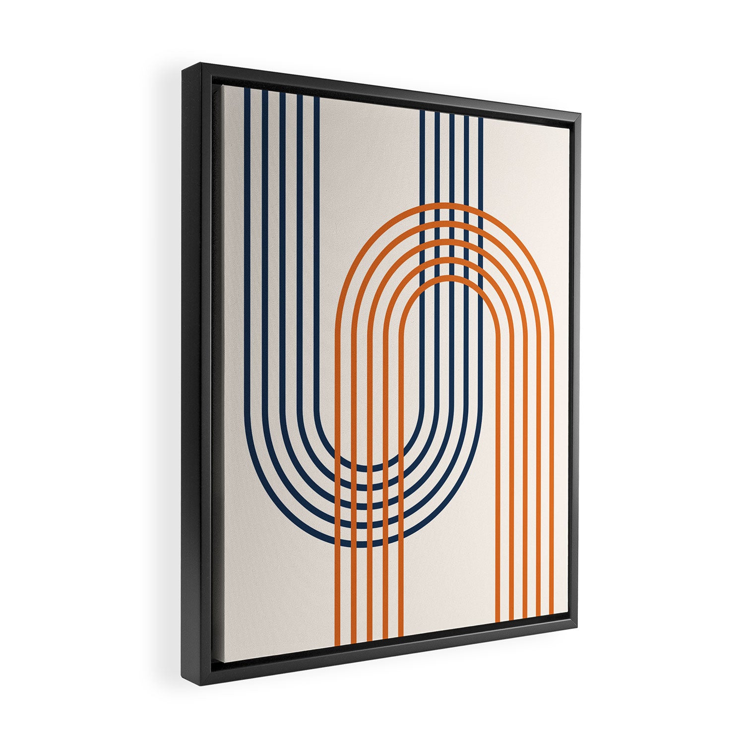 Geometric Lines Rainbow Abstract 5.1 in Navy Blue and Orange Framed Canvas Print Gallery Image 2