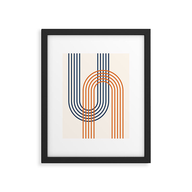 Geometric Lines Rainbow Abstract 5.1 in Navy Blue and Orange Framed Art Print Gallery Image 4