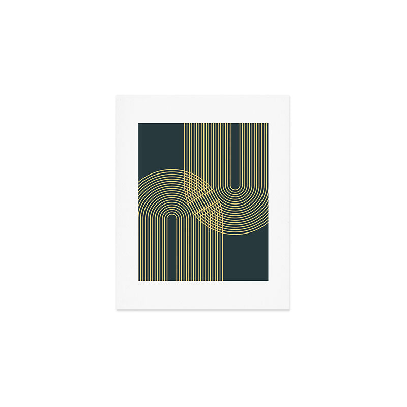 Geometric Lines Rainbows 19 in Slate Blue Gold Art Print Gallery Image 1