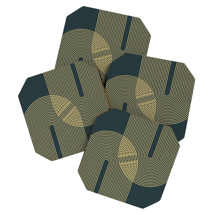 Geometric Lines Rainbows 19 in Slate Blue Gold Coaster Gallery Image 1