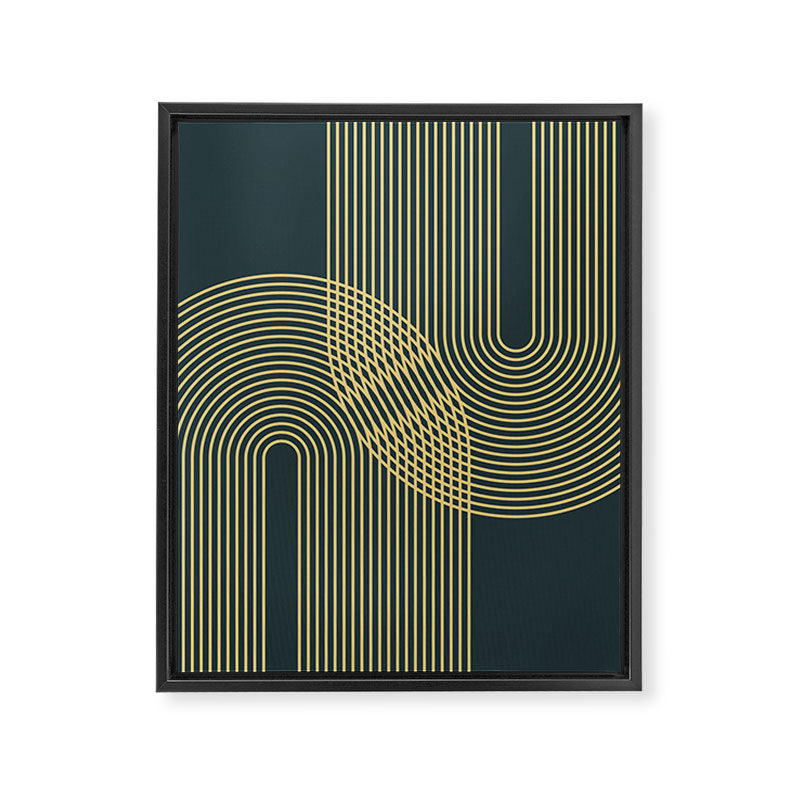 Geometric Lines Rainbows 19 in Slate Blue Gold Framed Canvas Print Gallery Image 8