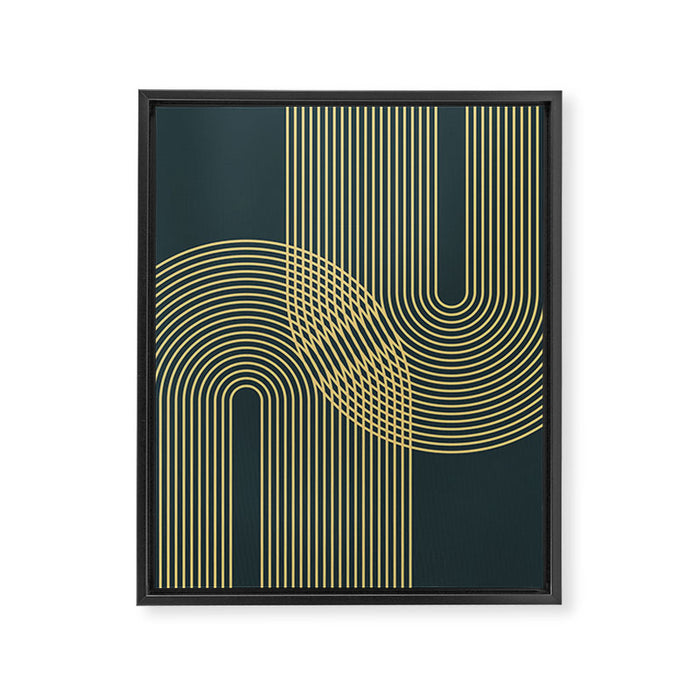 Geometric Lines Rainbows 19 in Slate Blue Gold Framed Canvas Print Gallery Image 1