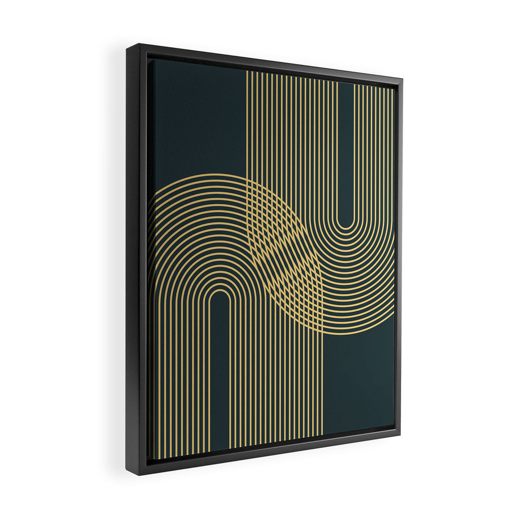 Geometric Lines Rainbows 19 in Slate Blue Gold Framed Canvas Print Gallery Image 2