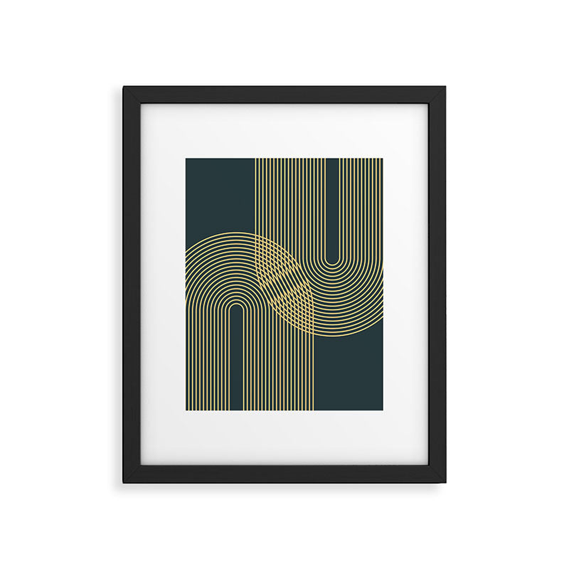 Geometric Lines Rainbows 19 in Slate Blue Gold Framed Art Print Gallery Image 6