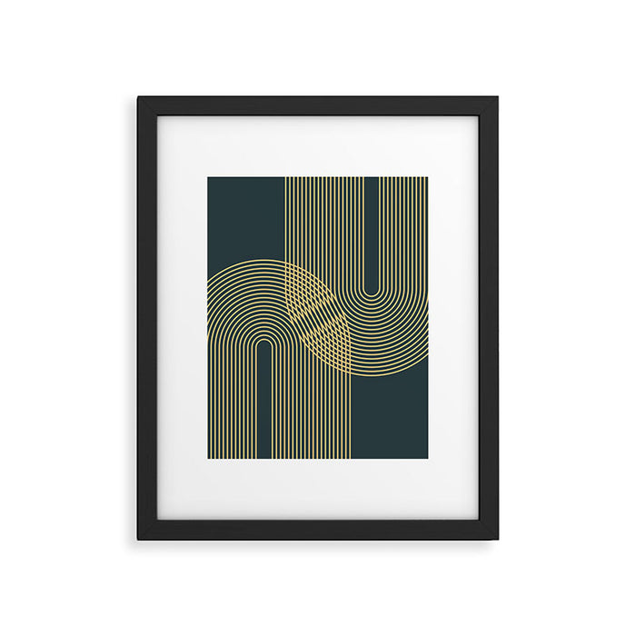 Geometric Lines Rainbows 19 in Slate Blue Gold Framed Art Print Gallery Image 1