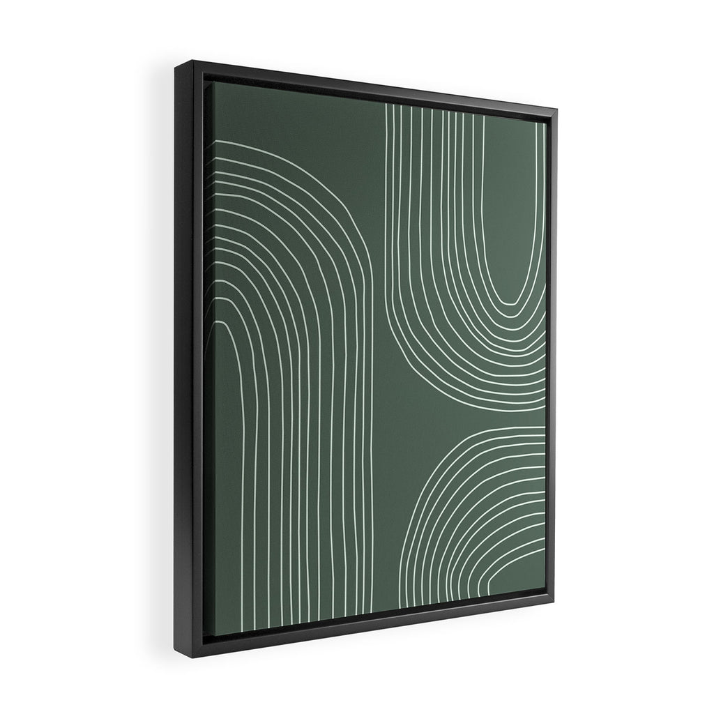 Hand drawn Geometric Lines in Forest Green 3 Framed Canvas Print Gallery Image 2