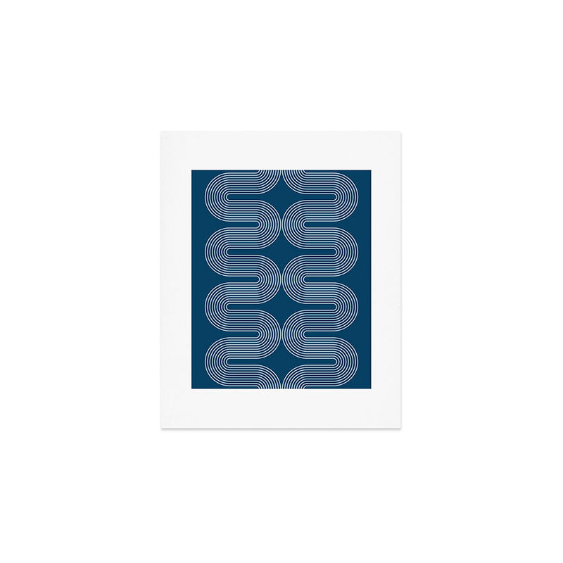 Mid Century Modern Geometric 101 in night Blue (Rainbow Abstract) Art Print Gallery Image 1