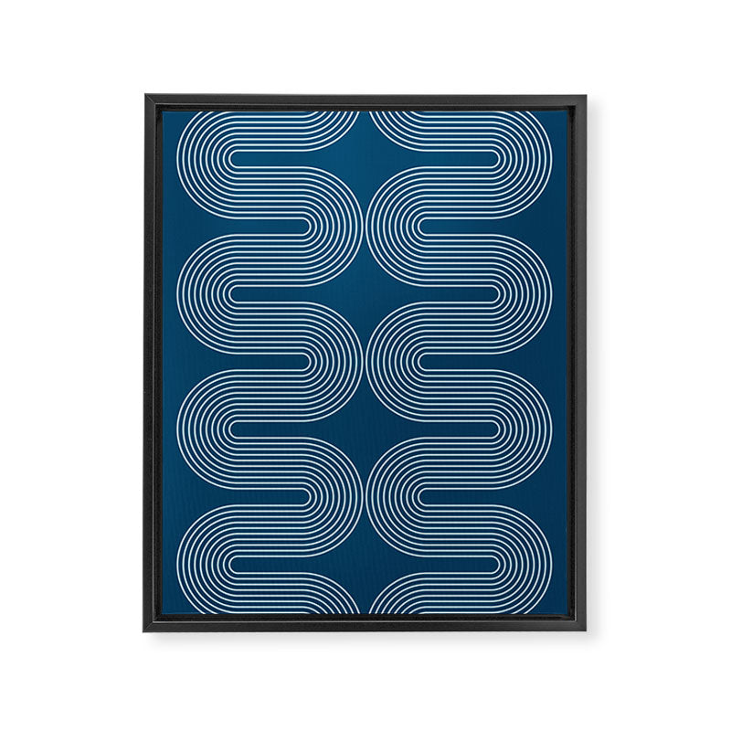 Mid Century Modern Geometric 101 in night Blue (Rainbow Abstract) Framed Canvas Print Gallery Image 8
