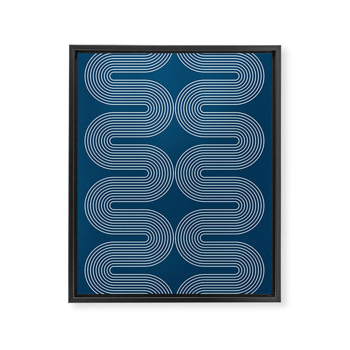 Mid Century Modern Geometric 101 in night Blue (Rainbow Abstract) Framed Canvas Print Gallery Image 1