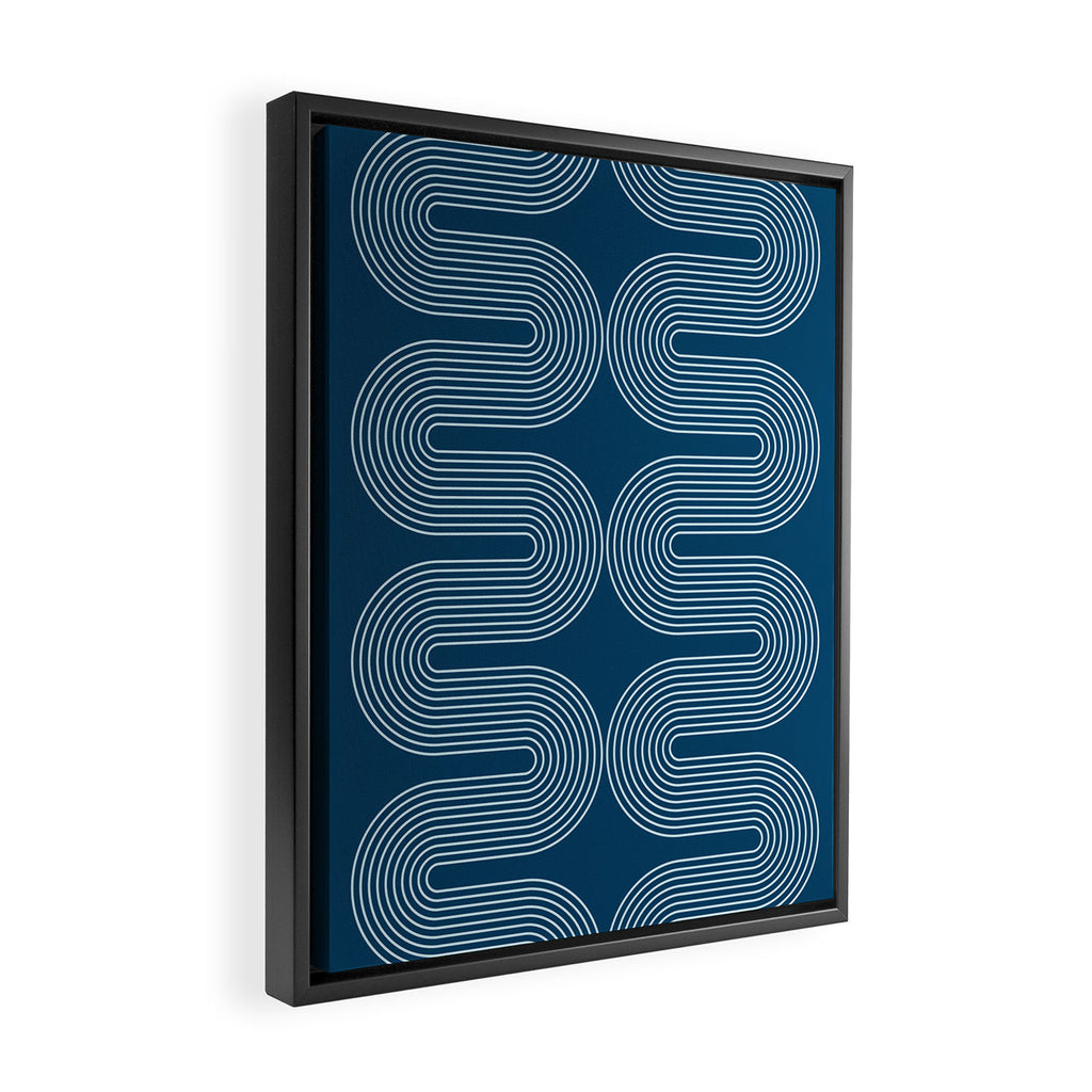 Mid Century Modern Geometric 101 in night Blue (Rainbow Abstract) Framed Canvas Print Gallery Image 2