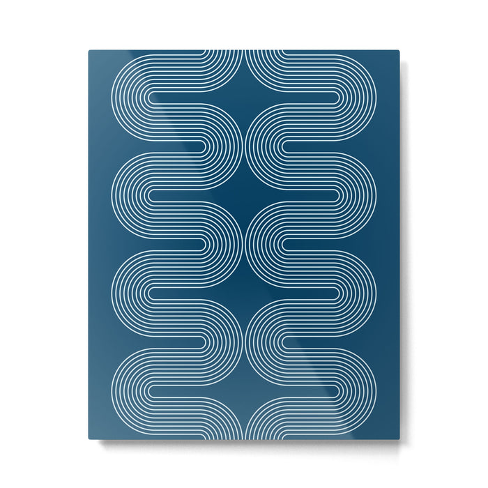 Mid Century Modern Geometric 101 in night Blue (Rainbow Abstract) Metal Print Gallery Image 1