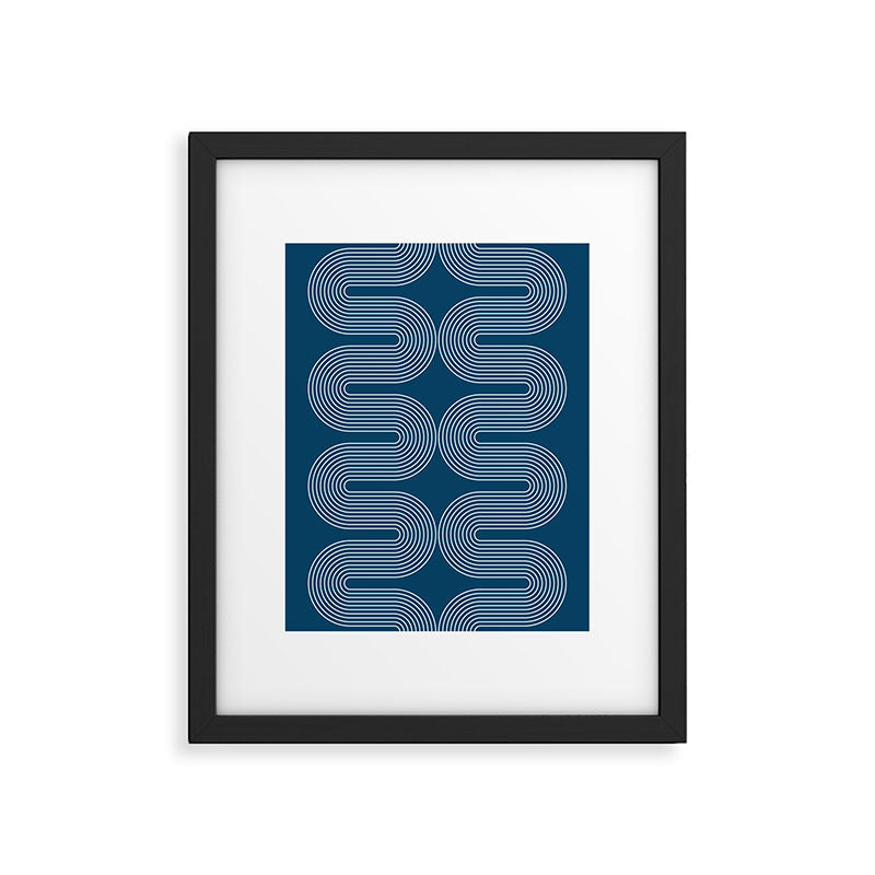 Mid Century Modern Geometric 101 in night Blue (Rainbow Abstract) Framed Art Print Gallery Image 6
