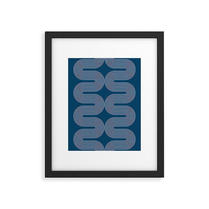 Mid Century Modern Geometric 101 in night Blue (Rainbow Abstract) Framed Art Print Gallery Image 1