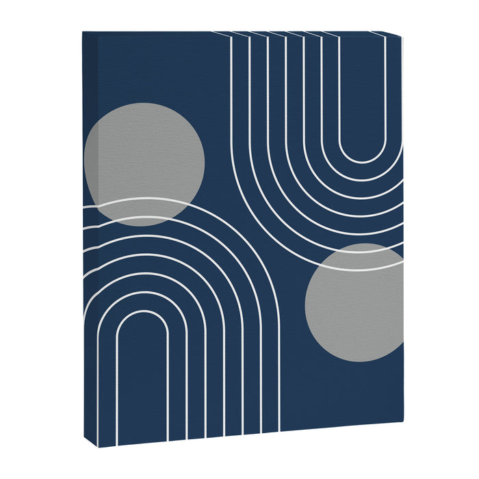 Mid Century Modern Geometric 106 in Navy Blue and Grey (Rainbow and Sun Abstraction) Canvas Print Gallery Image 1